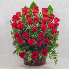 Basket of Red Roses for Funeral