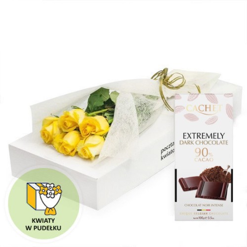 5 yellow roses with chocolate