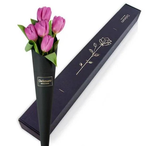 5 pink tulips in a cone