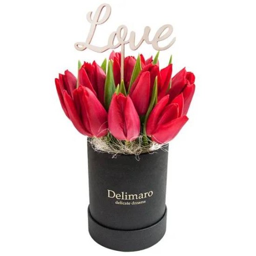 Red tulips in a black box (Small)