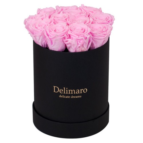 Eternal pink roses in black gift box (Small)