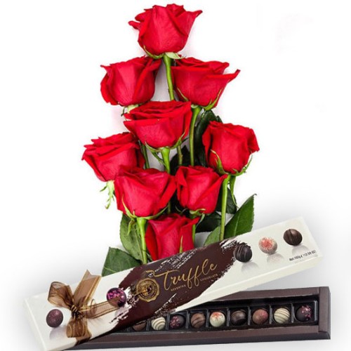 9 red roses with Turkish truffles