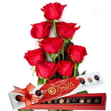 9 red roses with Turkish truffles