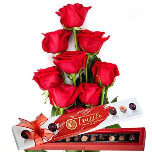 9 red roses with Turkish truffles