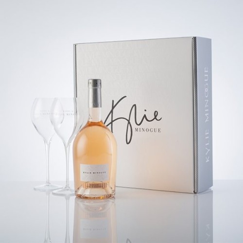 Kylie Minogue CÃ´tes de Provence Rose in a WOW Box with Wine Glasses