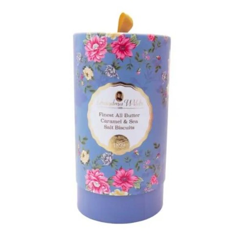 GRANDMA WILDS All Butter Caramel & Sea Salt Biscuits  Victorian Floral Tube 150g