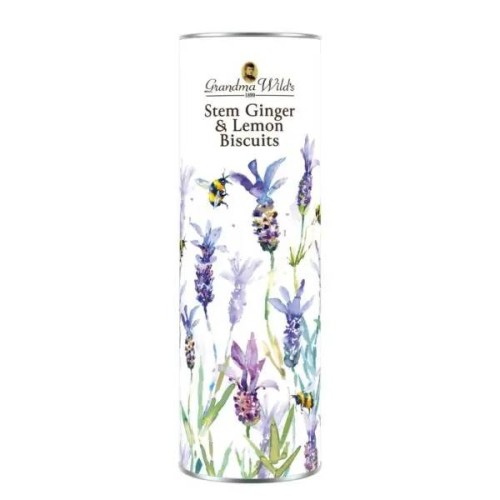 GRANDMA WILDS Stem Ginger & Lemon Biscuits  Victorian Floral Tube 150g