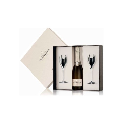 Louis Roederer Brut 75cl Glasses Gift Set (with 2 Champagne flute glasses)