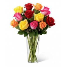 Arrangement in vase of 15 mix roses