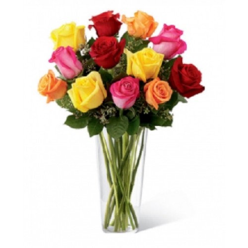 Arrangement in vase of 15 mix roses