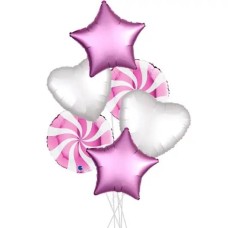 Candy Pink Spiral Party Mix Bouquets (2x Bunch of 6 Balloons (12 Balloons))