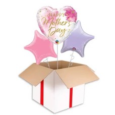 Mothers Day Pink Watercolour Heart Foil Balloon (3 Balloons Gift Boxed & Gift)