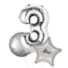 Large Silver Shape Balloon No 4 (3 Balloons Gift Boxed)