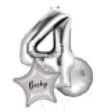Large Silver Shape Balloon No 5 (3 Balloons Gift Boxed)