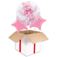 Baby Girl Teddy Bubbles Balloon (3 Balloons Gift Boxed)