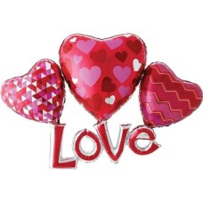 Love Hearts Cluster Supershape Balloon (3 Balloons Gift Boxed)