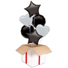 Black and Silver Party Bouquets (2x Bunch of 6 Balloons (12 Balloons))
