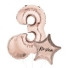 Large Rose Gold Shape Balloon No 4 (3 Balloons Gift Boxed)