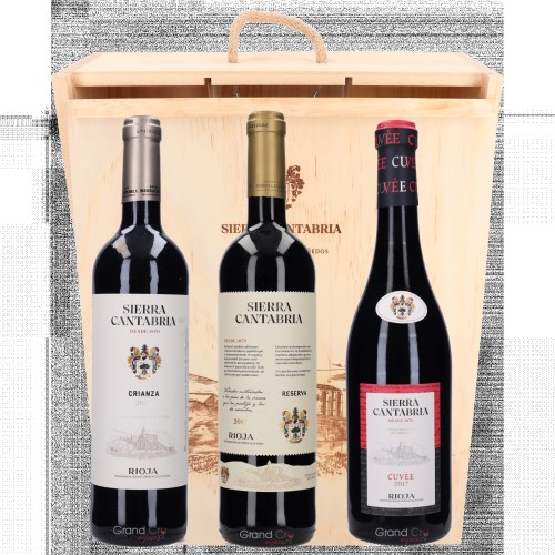 Cadeaupakket Sierra Cantabria Reserva, Cuvee en Crianza in Schuifkist