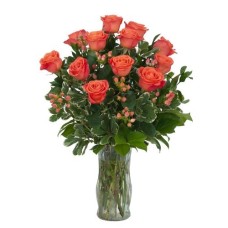 Orange Roses and Berries Vase (Deluxe)