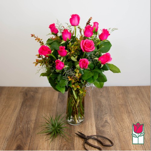 Beretania's Medium Stem Rose Arrangement - Hot Pink (Standard)