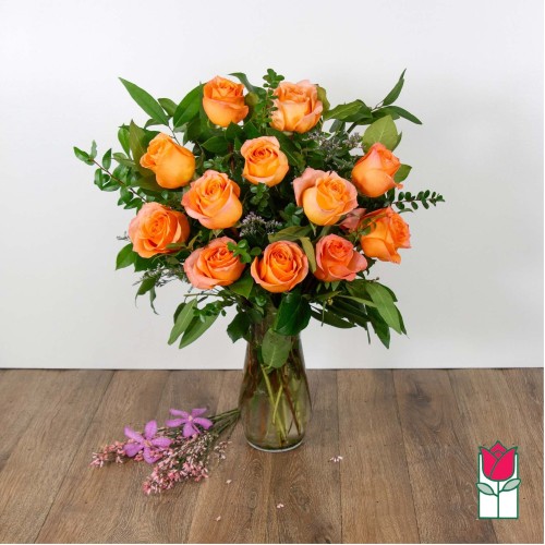Medium Stem Rose Arr - Peach Coral (Standard)