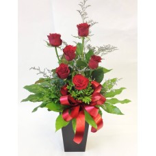 6 Red Roses in Waterbox