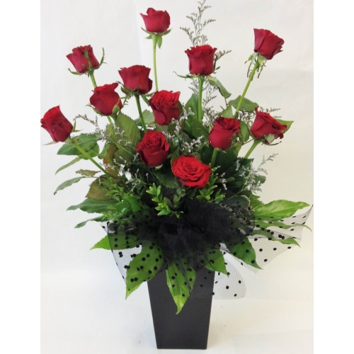12 Red Roses In A Water Box