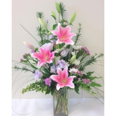 Glass Vase with Lilly Arrangement