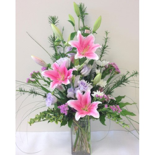 Glass Vase with Lilly Arrangement