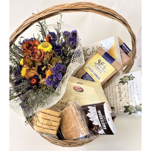 Gourmet Gift Basket With Dried Flowers & Chocolates