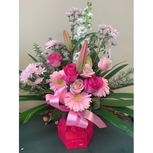 Pink Arrangement in Water Box
