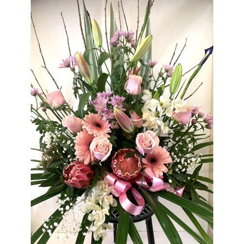 Pink Arrangement in Pedestal Container