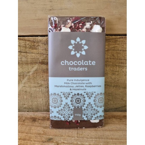 Marshmallows, Jellies, Raspberries and Hazelnut Milk Chocolate Block