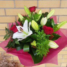 White Lily and Red Rose Bouquet
