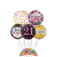 Ladies 21st Birthday Balloon Bouquet (3 Balloon Bouquet)