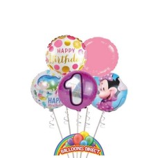 Girls Age 1 Birthday Balloon Bouquet (3 Balloon Bouquet)