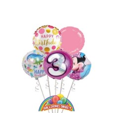 Girls Age 3 Birthday Balloon Bouquet (3 Balloon Bouquet)