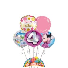 Girls Age 4 Birthday Balloon Bouquet (3 Balloon Bouquet)