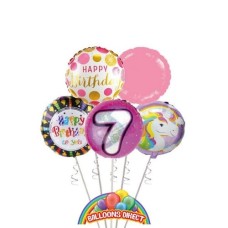 Girls Age 7 Birthday Balloon Bouquet (3 Balloon Bouquet)