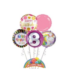 Girls Age 8 Birthday Balloon Bouquet (3 Balloon Bouquet)