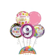Girls Age 9 Birthday Balloon Bouquet (3 Balloon Bouquet)
