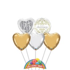 Happy 25th Anniversary 5 Balloon Bouquet