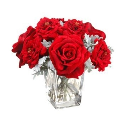 Silk Velvety Roses with Dusty Miller