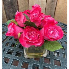 Silk Hot Pink Rose Cube