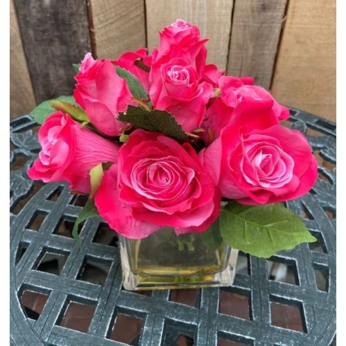 Silk Hot Pink Rose Cube