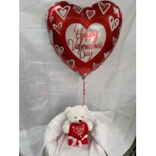 Large Happy Valentines Day Balloon and Teddy Gift Box