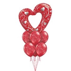 Red Filigree Heart with heart latex Balloon Gift