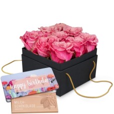 Flowerbox Lisbon (15 cm) with Munz bar of chocolate Happy Birthday