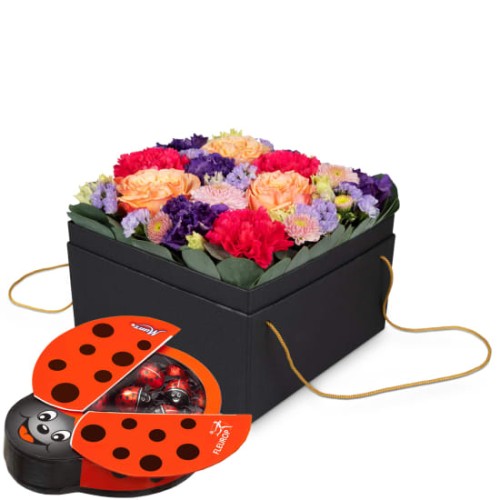 Flowerbox Amsterdam (20 cm) with Munz chocolate ladybird